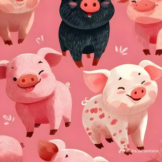 pigs and piggies on pink background Halloween Pig Pig Poster, Cute Pig Illustration, Font Illustration, Pig, Happy Pig, light coral
