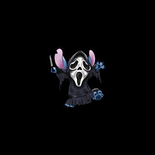 a black and white cartoon character with pink ears Stitch Halloween Ghostface Stitch Halloween Pfp, Apple Watch Dark, Backgrounds For Apple Watch, black
