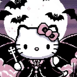 an image of hello kitty with bats in the sky Hello Kitty Y2k Halloween gray