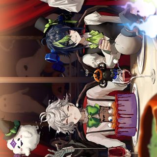 two anime characters standing next to each other Twisted Wonderland Halloween Twisted Wonderland Halloween, Diasomnia Background, Twisted Wonderland Lilia, dim gray