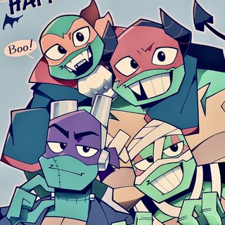 an image of some cartoon characters with happy halloween written on them Tmnt Halloween Leo And Donnie Rottmnt, Tmnt Rise, Cartoon Turtle, Ninja Turtles Funny, Tmnt Art, dark gray