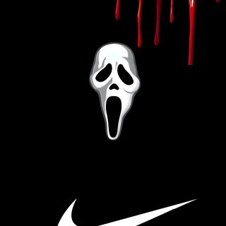 a black background with a white mask and red dripping paint Nike Halloween Iphone Nike Punisher, Nike Skull, Nike Scream, Halloween Nike, Nike Jason, black