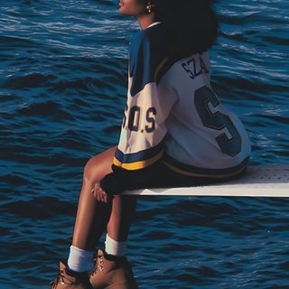 a woman sitting on top of a surfboard in the ocean Sza Halloween Rap, Sza Collage, Celebrity, Rap Musik, Eminem, Music Album, dark slate gray