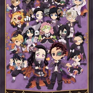 an anime poster with many different characters Halloween Demon Slayer Happy Birthday, Manga Halloween, Halloween Cute, Anime Halloween, dim gray