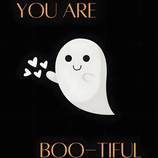 you are boo - tiful ghost with hearts in the mouth on a black background Ios 16 Aesthetic Halloween Halloween Iphone 13, Spooky Iphone Aesthetic, Halloween Ghost Iphone, black