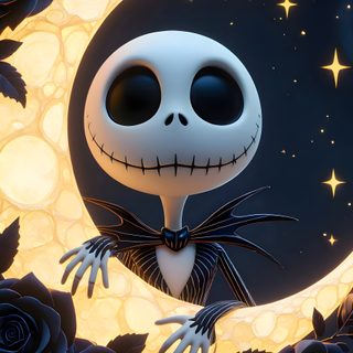 jack skellingy sitting on the moon with roses in front of him and smiling Cute Halloween Nightmare Before Christmas Nightmare Before Christmas Tattoo, Dessins Sympas, Halloween Cute, black