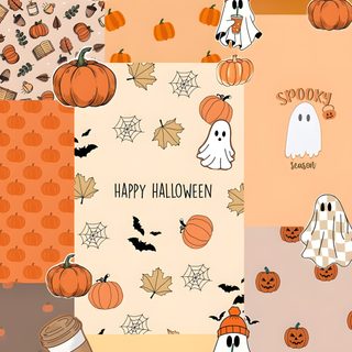 a collage of pumpkins and ghostes with the words happy halloween written on them Preppy Happy Halloween Preppy For Halloween, Preppy Aesthetic Cute Preppy Halloween, Cute Preppy Halloween, burlywood