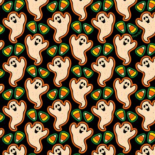 halloween ghost and pumpkins pattern on black fabric with orange, green and white colors Candy Corn Halloween Fall Doodle Black Cartoon Halloween, Happy Halloween Pictures, Hobbies To Try, olive
