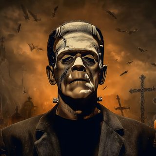 a creepy looking man standing in front of a cemetery with candles and bats around him Frankenstein Halloween Universal Monsters 4k, Frankenstein Background, Free Download, black