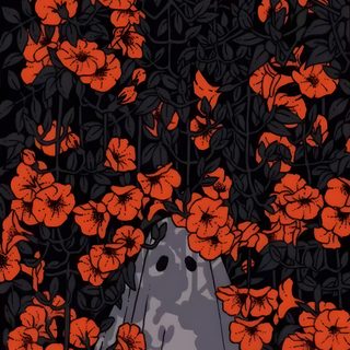 an orange and black illustration of a ghost in front of flowers on a dark background Hippie Halloween Iphone Spooky Aesthetic, Ghost Iphone Aesthetic, Iphone Ghost, Spoopy Background, black
