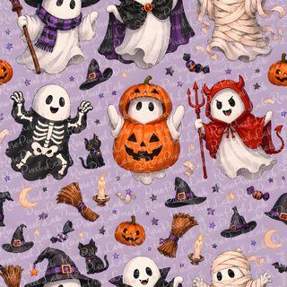 a purple background with lots of halloween themed items Kids Halloween Costume Custom Removable Halloween Patterns, Seamless Halloween Pattern, Ghost Dresses, silver