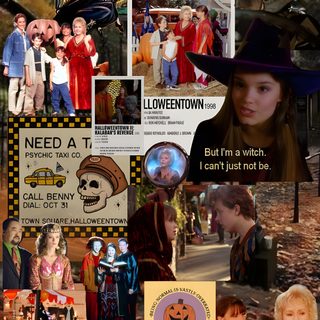 a collage of halloween pictures with pumpkins and people in costumes, including children's faces Halloweentown Aesthetic Halloweentown 1, Halloween Town Movie, Kimberly Brown,