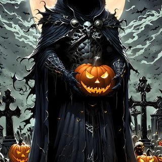 a halloween scene with pumpkins and an evil ghost Halloween Headless Horseman Scary Scarecrow, Horror Movie Tattoos, Halloween Sleepover, dark slate gray