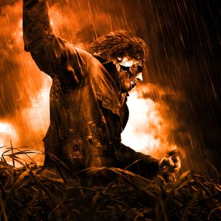 a movie poster for halloween 2 with a scarecrow holding a knife in the air Halloween 2 2009 Leatherface Background, Leatherface, Leather Face, Horror Michael Myers, black