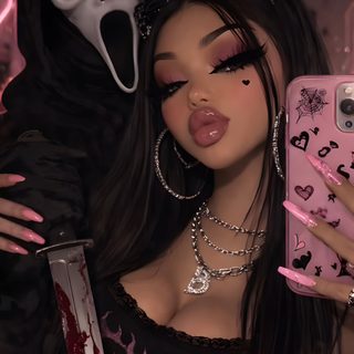 a woman holding a cell phone in front of her face and wearing a creepy mask Halloween Baddie Rosa, Chola Style, Bold Makeup Looks, Iphone Kawaii, Pretty Ipad, Posing Tips, black