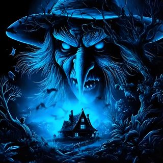 an evil looking witch with her eyes open and glowing blue in the dark night sky Spirit Halloween Halloween Spirit, Scary Witch, Halloween Video, Halloween Live, Dolly Parton Pictures, black