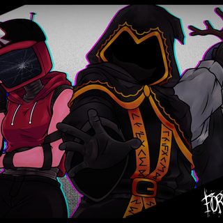 three people in costumes standing next to each other Forsaken Halloween black