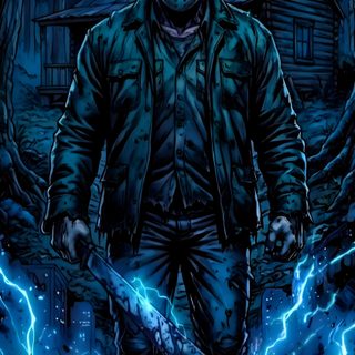 a drawing of a person standing in front of a tree with lightning coming out of it Jason Halloween Jason Voorhees, Phone, midnight blue