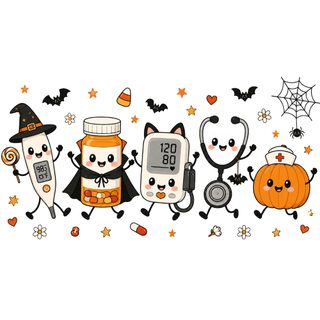 three halloween themed items are running through the air Halloween Nurse Nursing Cartoon, Nurse Aesthetic, Nurse Design, Doctor Office, Nurse Life, white