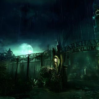 an image of the entrance to a dark, creepy house with lights on it's gates Arkham Halloween Arkham Asylum Batcave Entrance, Arkham City Background, Arkham Background, black
