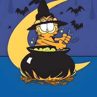 garfield the cat is sitting on top of a moon with bats flying around him and his eyes Halloween Garfield Garfield Comic Halloween, Fall Garfield, Garfield Halloween Special, dark slate blue