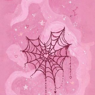 a pink background with a spider web on it's side and hearts in the middle Pink Aesthetic Halloween Pastel Pink Goth, Spider Woman Pink, Spider Web Aesthetic, plum