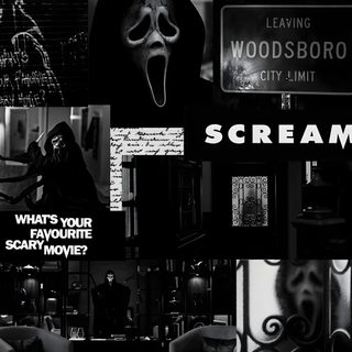 a collage of black and white images with words scream written on the side of them Halloween Scream Ghost Face Aesthetic, Halloween Desktop, Scary, Laptop Backgrounds, Computer Desktop, black
