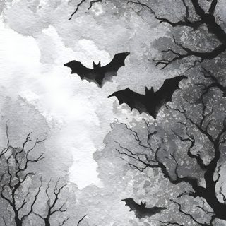 black and white painting of bats flying through the trees Gothic Halloween Bats Black White Gothic Digital Painting, Goth Bat, Gothic Dark, Bats Art, light slate gray