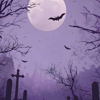 a cemetery with bats flying over it and the full moon in the sky above them Halloween Purple Bat Purple Halloween Background Aesthetic, Dark Purple Halloween Background, Halloween Backgrounds Purple, light slate gray