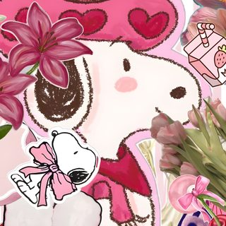a bunch of stickers that are on the side of a wall Pink Snoopy Halloween light pink