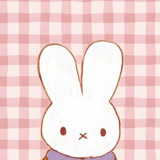 a drawing of a bunny holding a donut on a checkered tablecloth background Miffy Halloween Holiday, Totally Awesome, Pretty Iphone, I, Digital, Pretty, pink