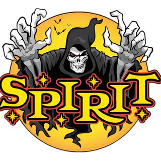 the sprite halloween logo is shown in black and yellow with an image of a skeleton holding Spirit Halloween Ghost Rider Flight Request, Disney Ride Signs, Disney Ride Logos, bisque