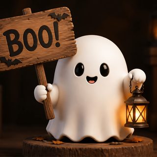 a ghost holding a sign that says boo Bing Halloween black