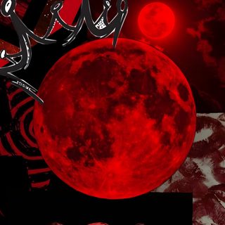 an image of a red moon in the sky with some black and white designs on it Red Moon Halloween black