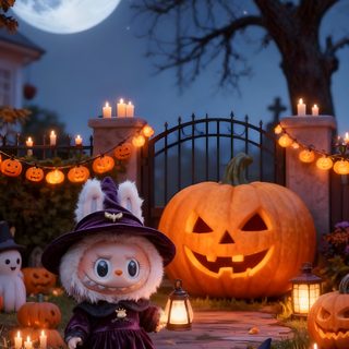 a halloween scene with pumpkins and jack - o'- lanterns in the background Halloween Labubu Iphone, Halloween, Scary Photos, dark slate gray