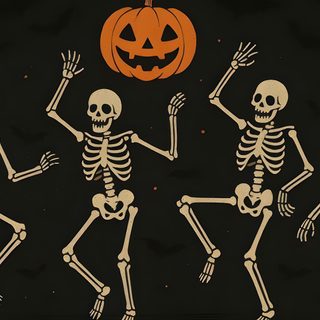 three skeletons dancing with a jack - o - lantern in the background Halloween 3 Halloween Computer Aesthetic, Laptop Halloween Aesthetic, Halloween Background Aesthetic Laptop, black