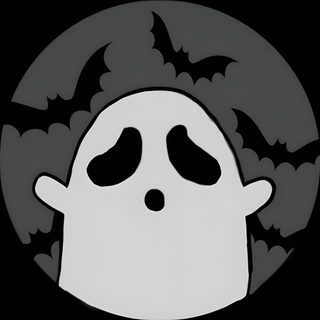 a black and white image of a ghost with bats on it's head in the dark Halloween Smartwatch Halloween Dp, Cute Halloween Ghost Pfp, Cute Halloween Profile Pics, dark slate gray