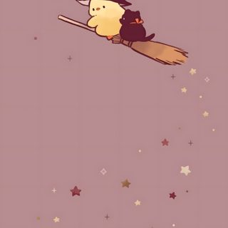 a cartoon character flying on a broom in the sky with stars and moon behind it Halloween Duck Kawaii Umbreon, Kawaii Eeveelutions, Kawaii Kawaii Cute Duck Iphone, rosy brown