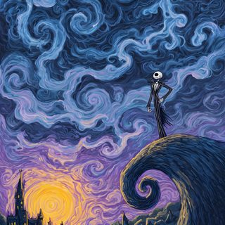 a painting of a person standing on top of a hill with sunflowers Halloween Van Gogh Skeleton Halloween Iphone Backgrounds, Arte Van Gogh, Witchy, dark slate gray