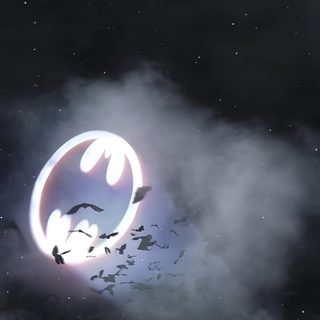 the batman logo is glowing in the dark night sky with birds flying around it and some clouds Batman Halloween Bat Signal Gif, Batman Sign In Sky, Batman Logo Live, dark slate gray