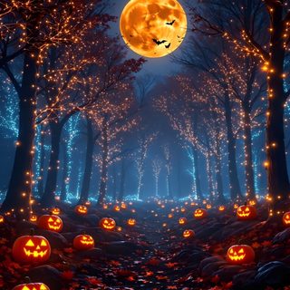 an image of halloween pumpkins in the woods at night with full moon and trees Halloween Galaxy Halloween Sky Iphone, Halloween Nature, Halloween Sky, Full Moon Halloween, black