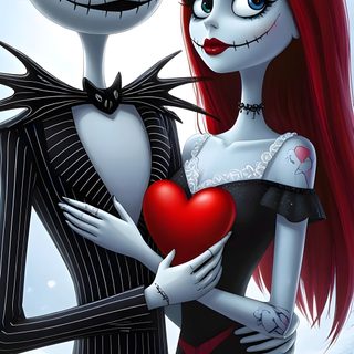 a couple dressed up as jack and sally from the nightmare before they fell in love Halloween Jack And Sally Jack Tim Burton, Halloween Artwork, Jack And Sally Images, dim gray