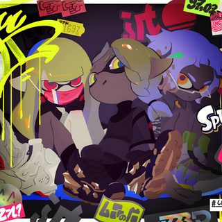 an image of some stickers on the side of a wall with different colors and shapes Splatoon Halloween Diseños Del Fondo De Pantalla, Splatoon, Splatoon 2 Art, Concept Art, dark olive green