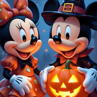 two mickey and minnie mouses dressed up as halloween characters with jack - o'- lanterns Pixar Halloween Mickey And Minnie Halloween Images, Mickey And Minnie Halloween Pictures, Mickey Mouse Halloween Iphone, dark slate gray