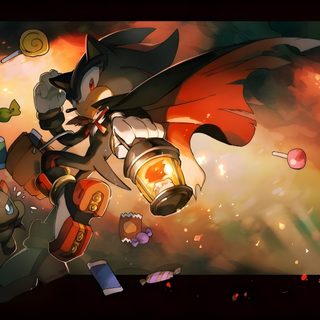 a cartoon character flying through the air with a light bulb in his hand and other characters around him Shadow The Hedgehog Halloween Sonic And Longclaw Fanart, Shadow Halloween, Shadow The Hedgehog Halloween Fanart, dark olive green