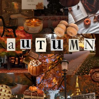 an autumn collage with the word autumn spelled out Autumn Aesthetic Halloween Collage saddle brown