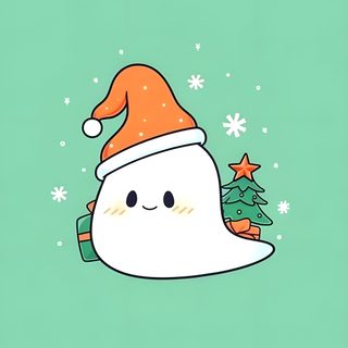 a cartoon character wearing a santa hat Cute Halloween And Christmas Cute Backgrounds Christmas, Cute Aesthetic Christmas, Christmas Cute Background, medium aquamarine