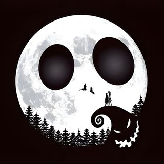 an image of a full moon with two people in the sky and trees on it Cute Halloween Jack Skellington Halloween Iphone, The Nightmare Before Christmas, Halloween, black