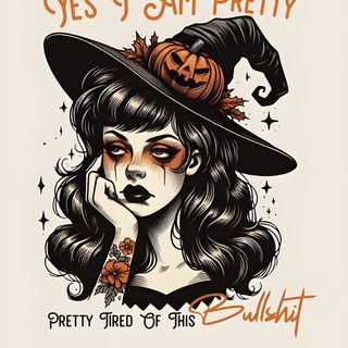 a woman wearing a witches hat with her hand on her face and the words yes i am Halloween Pin Up Witchy Halloween Iphone, Glittery Halloween, Spooky Witchy, Purple Witch Hat, antique white