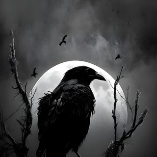a black and white photo of a crow sitting on a tree branch with the moon in the background Halloween Crow Dark Custom Gothic Crows, Corvos, The Crow 2024, Crow Aesthetic, Corbeau, dark slate gray
